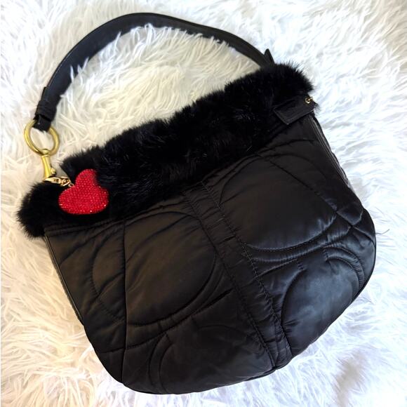 Vintage COACH y2k 3586 Limited EDITION Quilted Rabbit Fur Satin Shoulder Bag - Picture 1 of 8